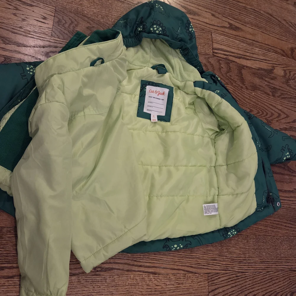 Cat & Jack - Green Dinosaur 3 In 1 Winter Puffer Jacket - 3T
